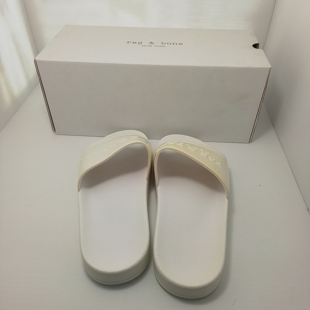 NEW IN BOX Rag & Bone Logo Pool White Slides - Picture 4 of 10